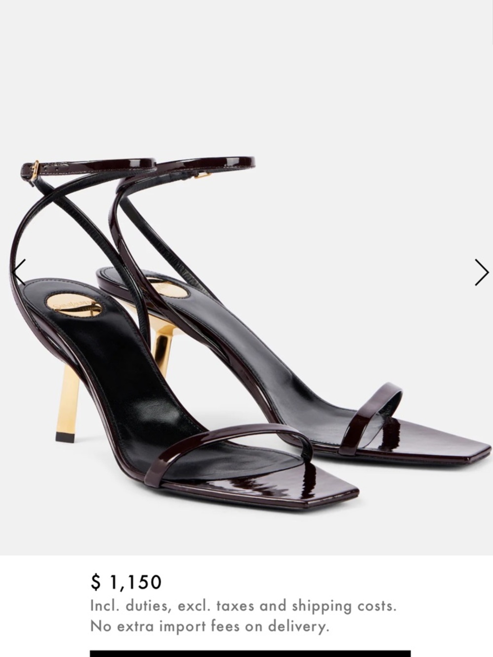 Saint Laurent Designer Patent Leather Strappy Sandals with Gold Heels